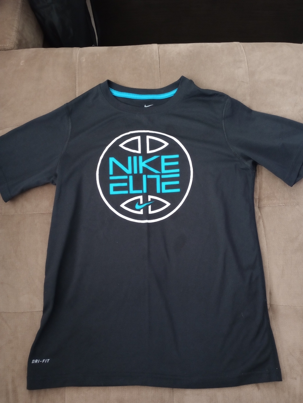Kids Size - Black Nike Elite Dri-fit Shirt W/ Blue And White Graphic